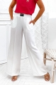 Lniane spodnie damskie Tesla z szerokimi nogawkami w kant białe