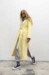 Długi płaszcz damski  Rita wiązany w pasie żółty