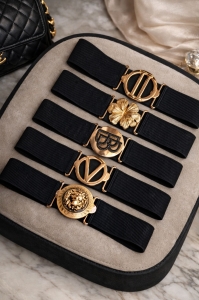 Szeroki damski pasek na gumie złota klamra