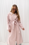 Długi płaszcz damski  Rita wiązany w pasie pudrowy róż