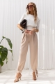 Eleganckie spodnie damski Gaya z zakładkami i kokardką beżowe