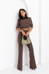 Elastyczne  spodnie Margo typu dzwony fango