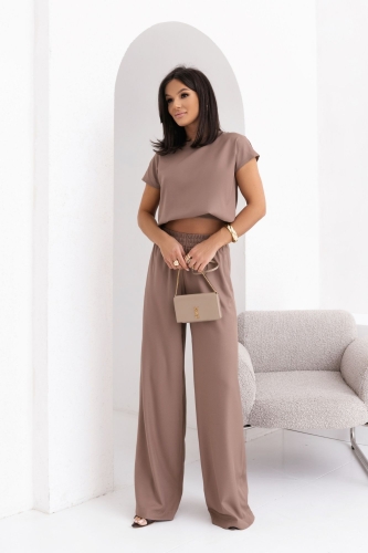 Elegancki dwuczęściowy komplet Olga bluzka + spodnie fango