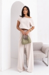 Elegancki dwuczęściowy komplet Olga bluzka + spodnie beżowy
