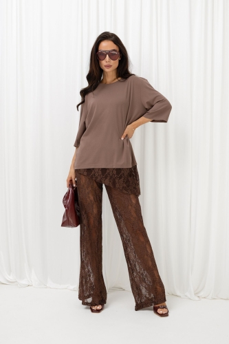Koronkowe spodnie damskie brązowe