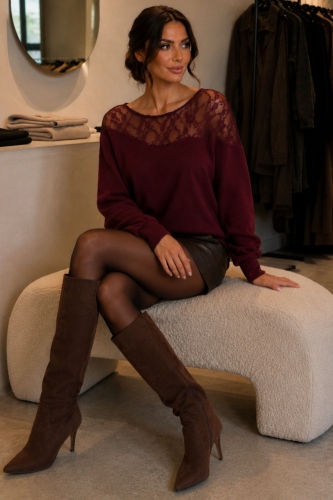 Sweter ZAFIRA z koronką bordowy
