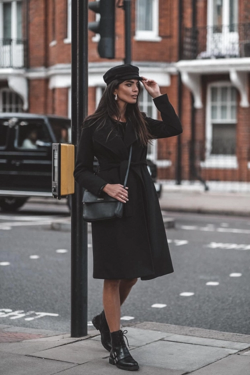 Długi płaszcz damski London wiązany w pasie czarny