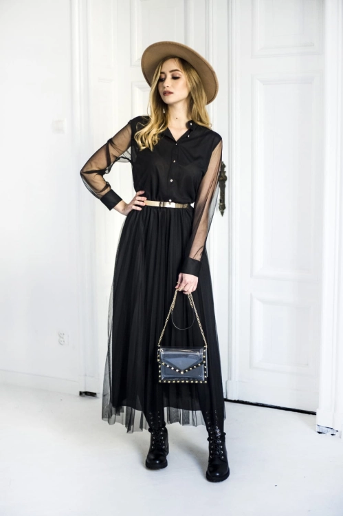 Sukienka maxi czarna plus size plisowana