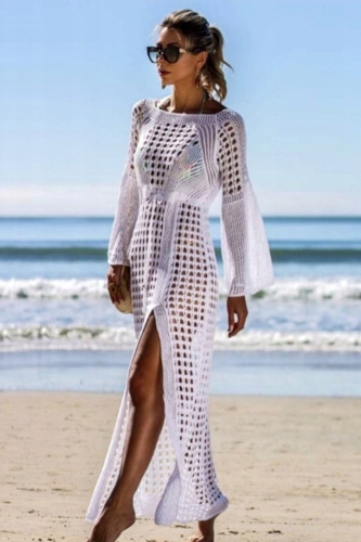 Sukienka letnia koronka boho narzutka na bikini ażur biała