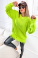 Sweter damski z dziurami luźny oversize limonkowym/zielony