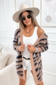 Kardigan sweter damski z wełną beżowa zebra