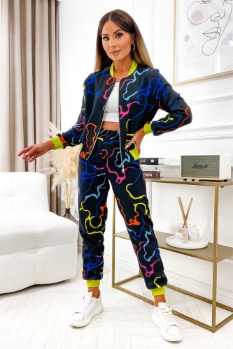 Wzorzysty komplet damski Empire bluza + spodnie esy floresy kolorowy