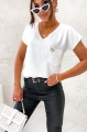 Bluzka damska basic z broszka krótki rękaw biała