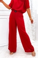 Lniane spodnie damskie Tesla z szerokimi nogawkami w kant czerwone