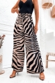 Szerokie spodnie damskie Laura z wysokim stanem z paskiem zebra beż