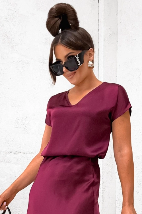 Bluzka damska satynowa basic Anett burgund